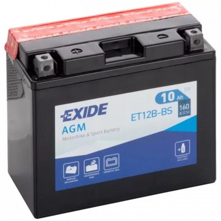 Аккумуляторная батарея Exide 10 Ач ET12B-BS, прямая полярность