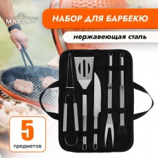 Набор для барбекю: вилка, щипцы, лопатка, нож, кисточка, р. 38,5 см