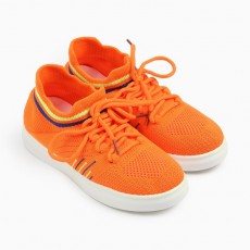 Кроссовки детские, цвет оранжевый/полоски, размер 35