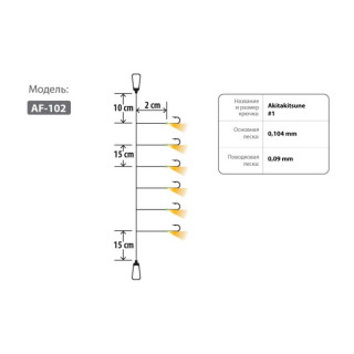 Оснастка HIGASHI AF-102, № крючка 1, 1 м, оранжевый, 05159