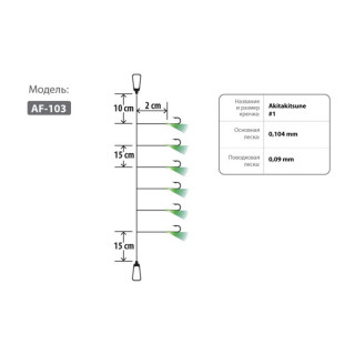 Оснастка HIGASHI AF-103, № крючка 1, 1 м, зеленый, 05160