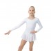 Купальник для хореографии х/б, длинный рукав, юбка-сетка, размер 34, цвет белый