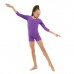 Купальник гимнастический с рукавом 3/4, с шортами, лайкра, цвет фиолетовый, размер 28