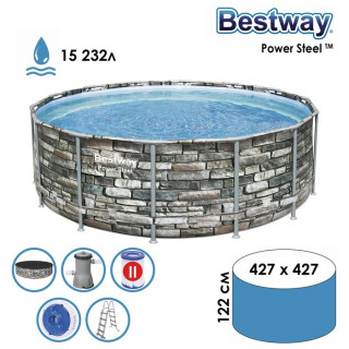 Бассейн каркасный Power Steel, 427 x 122 см, фильтр-насос, лестница, тент, 56993 Bestway