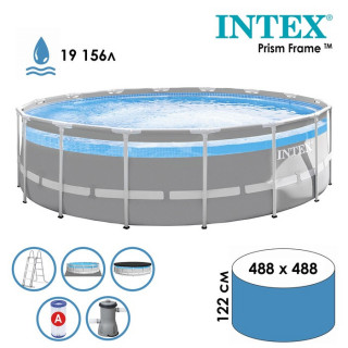Бассейн каркасный Prism Frame, 488 х 122 см, фильтр-насос, лестница, тент, подстилка 26730NP