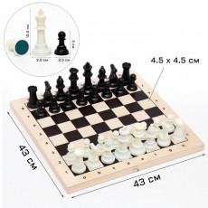 Шахматы гроссмейстерские, доска 43 х 43 см, фигуры пластик, король h-10.5 см, пешка h=5 см