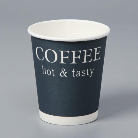 Стакан бумажный "COFFEE hot & tasty" синий, для горячих напитков 250 мл, диаметр 80 мм