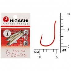 Крючок HIGASHI Umitanago ringed, крючок № 1, 10 шт., набор, красный, 03693