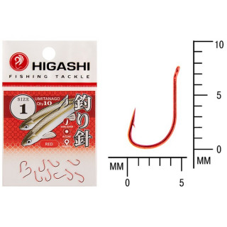 Крючок HIGASHI Umitanago ringed, крючок № 1, 10 шт., набор, красный, 03693