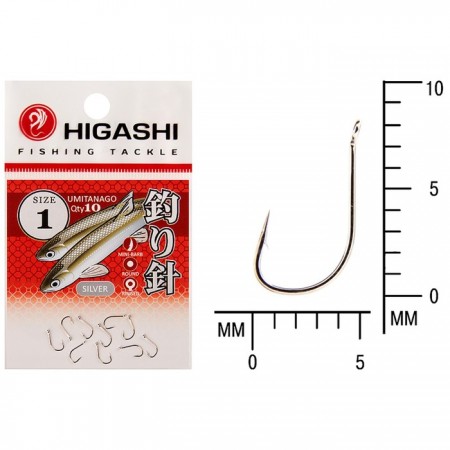 Крючок HIGASHI Umitanago ringed, крючок № 1, 10 шт., набор, серебристый, 03694