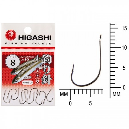 Крючок HIGASHI Umitanago ringed, крючок № 8, 10 шт., набор, белый UV, 01356