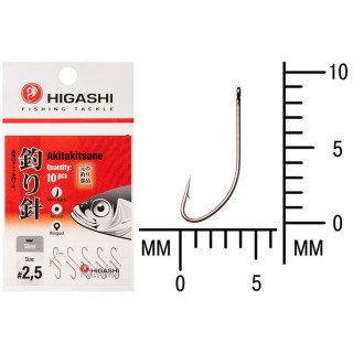 Крючок HIGASHI Akitakitsune ringed, крючок № 2.5, 10 шт., набор, серебристый, 04901