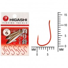 Крючок HIGASHI Umitanago ringed, крючок № 6, 10 шт., набор, красный, 01351