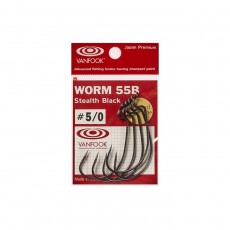 Офсетные крючки VANFOOK Worm-55B, крючок № 5/0, цвет черный, 5 шт., набор, 02990