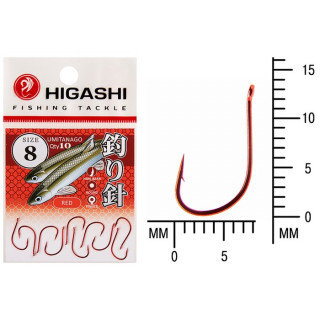 Крючок HIGASHI Umitanago ringed, № крючка 8, красный, 10 шт., набор, 01355
