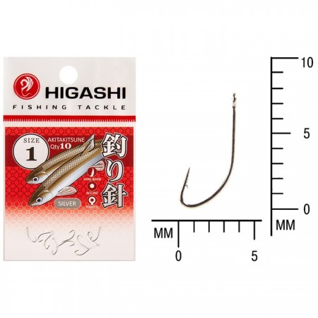 Крючок HIGASHI Akitakitsune ringed, крючок № 1, 10 шт., набор, серебристый, 02812