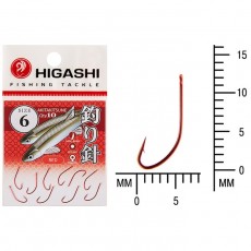 Крючок HIGASHI Akitakitsune ringed, крючок № 6, 10 шт., набор, красный, 01340