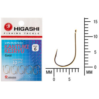 Крючок HIGASHI Kantuki Keiryu, крючок № 6, 10 шт., набор, золотой, 01363