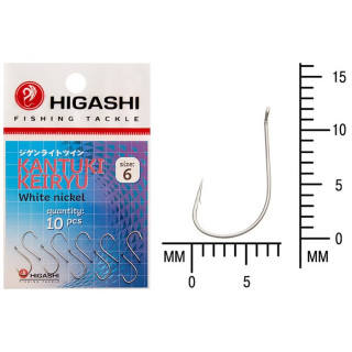 Крючок HIGASHI Kantuki Keiryu, крючок № 6, 10 шт., набор, белый никель, 01358