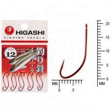 Крючок HIGASHI Akitakitsune ringed, крючок № 12, 10 шт., набор, красный, 01343