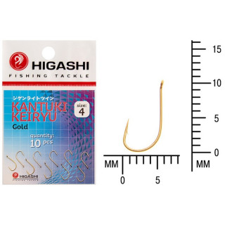 Крючок HIGASHI Kantuki Keiryu, крючок № 4, 10 шт., набор, золотой, 01362