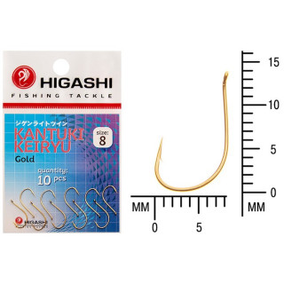 Крючок HIGASHI Kantuki Keiryu, крючок № 8, 10 шт., набор, золотой, 01364