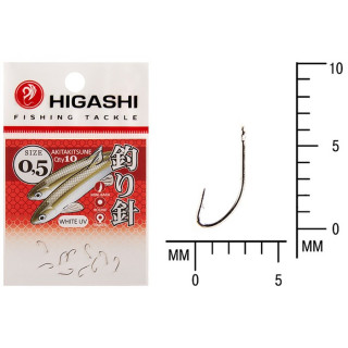 Крючок HIGASHI Akitakitsune ringed, крючок № 0.5, 10 шт., набор, белый UV, 02809