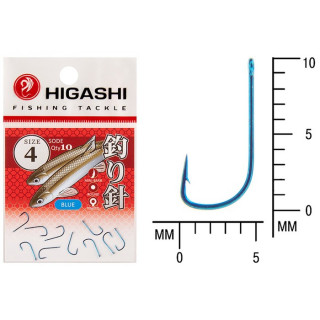 Крючок HIGASHI Sode ringed, крючок № 4, 10 шт., набор, голубой, 04073