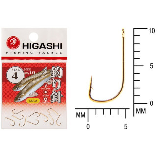 Крючок HIGASHI Sode ringed, крючок № 4, 10 шт., набор, золотой, 04074