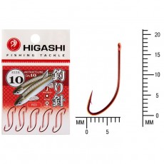 Крючок HIGASHI Akitakitsune ringed, крючок № 10, 10 шт., набор, красный, 01342