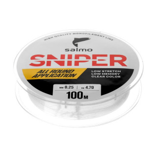 Леска монофильная Salмo Sniper Clear, диаметр, 0.25 мм, тест 4.7 кг, 100 м, прозрачная