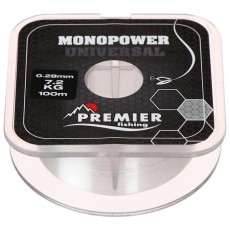 Леска Preмier fishing MONOPOWER Universal, диаметр 0.28 мм, тест 7.2 кг, 100 м, прозрачная
