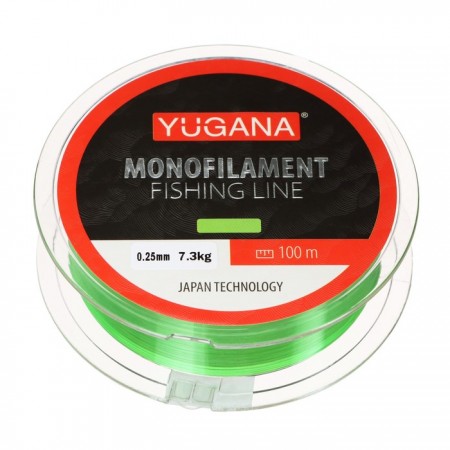 Леска монофильная YUGANA, диаметр 0.25 мм, 7.3 кг, 100 м, зелёная
