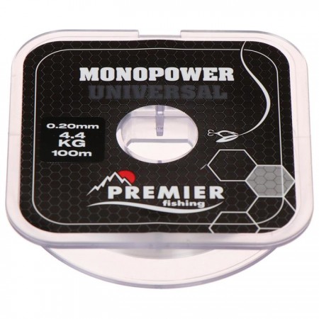 Леска Preмier fishing MONOPOWER Universal, диаметр 0.2 мм, тест 4.4 кг, 100 м, прозрачная