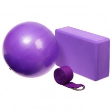 Набор для йоги: блок, ремень, мяч, цвет фиолетовый