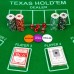 Покер в кейсе (100 фишек, 5 кубиков, 2 колоды карт), с номиналом, вес фишки 12 г, 49 х 25 см