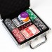 Покер в кейсе (100 фишек, 5 кубиков, 2 колоды карт), с номиналом, вес фишки 12 г, 49 х 25 см