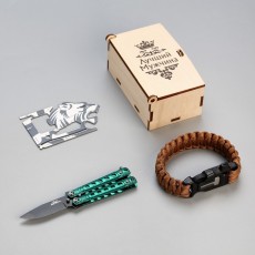 Набор подарочный 3в1 (браслет, карта выживания, нож складной) Лучший мужчина