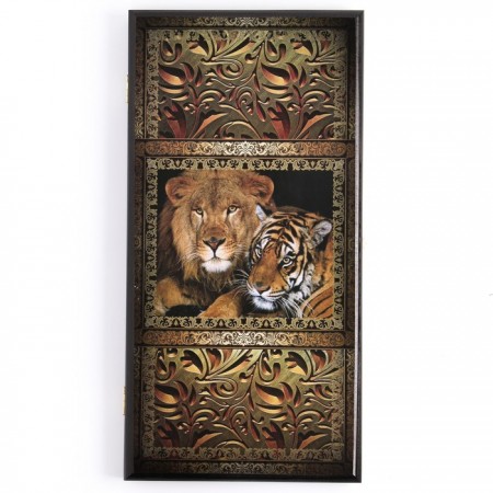 Нарды "Лев и тигр", деревянная доска 50 x 50 см, с полем для игры в шашки