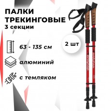 Палки для скандинавской ходьбы, телескопические, 3 секции, до 135 см, 2 шт., цвет МИКС