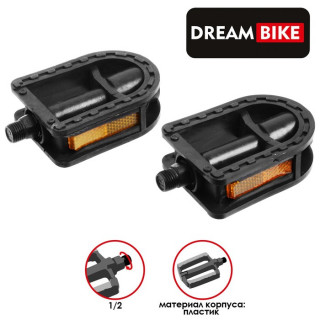 Педали детские 1/2" Dream Bike, без подшипников, пластик, цвет чёрный