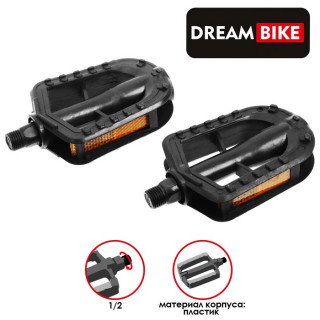 Педали детские 1/2" Dream Bike, без подшипников, пластик, цвет чёрный