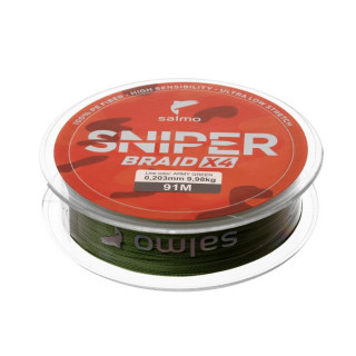 Шнур плетеный Salmo Sniper BRAID X4, диаметр 0.2 мм, тест 9.98 кг, 91 м, зелёный