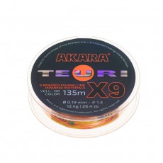Шнур Akara Teuri X-9, диаметр 0.19 мм, тест 12 кг, 135 м, жёлто-оранжевый