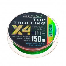 Шнур Akara Top Trolling X4, диаметр 0.14 мм, тест 9 кг, 150 м, мультиколор