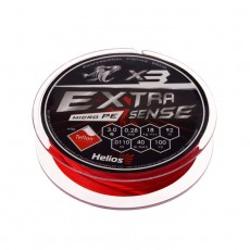 Шнур Helios Extrasense X3 PE, диаметр 0.28 мм, тест 18 кг, 92 м, красный