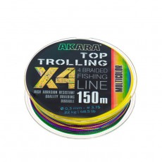 Шнур Akara Top Trolling X4, диаметр 0.3 мм, тест 22 кг, 150 м, мультиколор