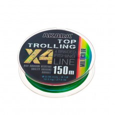 Шнур Akara Top Trolling X4, диаметр 0.18 мм, тест 12.5 кг, 150 м, мультиколор