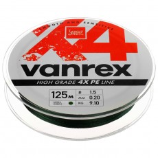 Шнур плетёный Lucky John Vanrex х4 BRAID Moss Green, диаметр 0.20 мм, тест 9.1 кг, 125 м