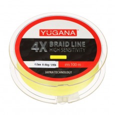 Леска плетеная YUGANA X4 PE, диаметр 0.12 мм, 8.6 кг, 100 м, жёлтая
